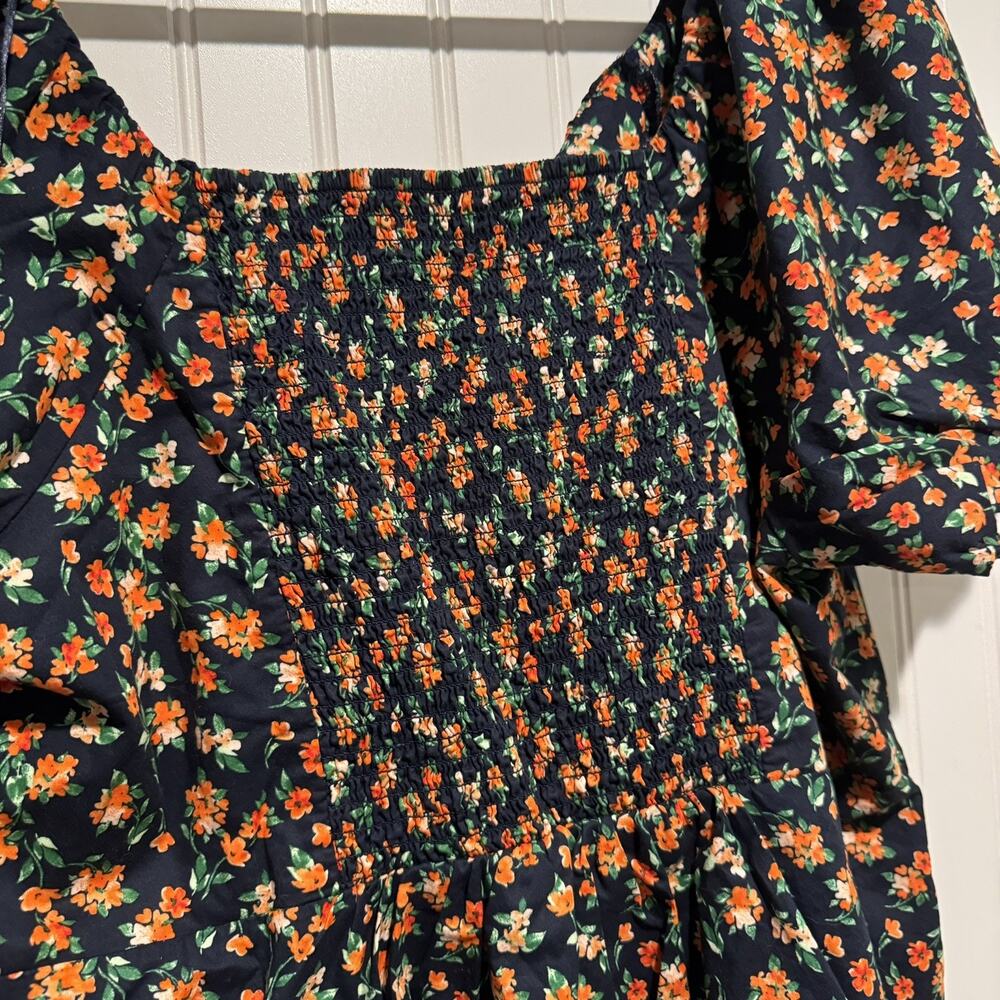 Old Navy Floral Puff Sleeve Top Navy Blue Orange Smocked NEW XXL Tall - Picture 9 of 9